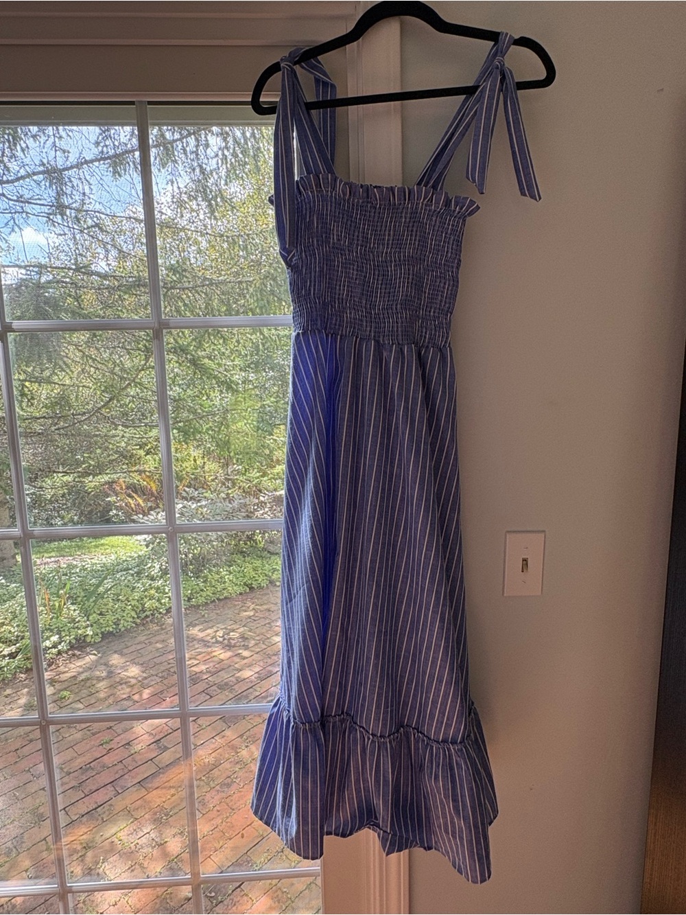 Peixoto Blue Striped Tie-Shoulder Smock Midi Dress